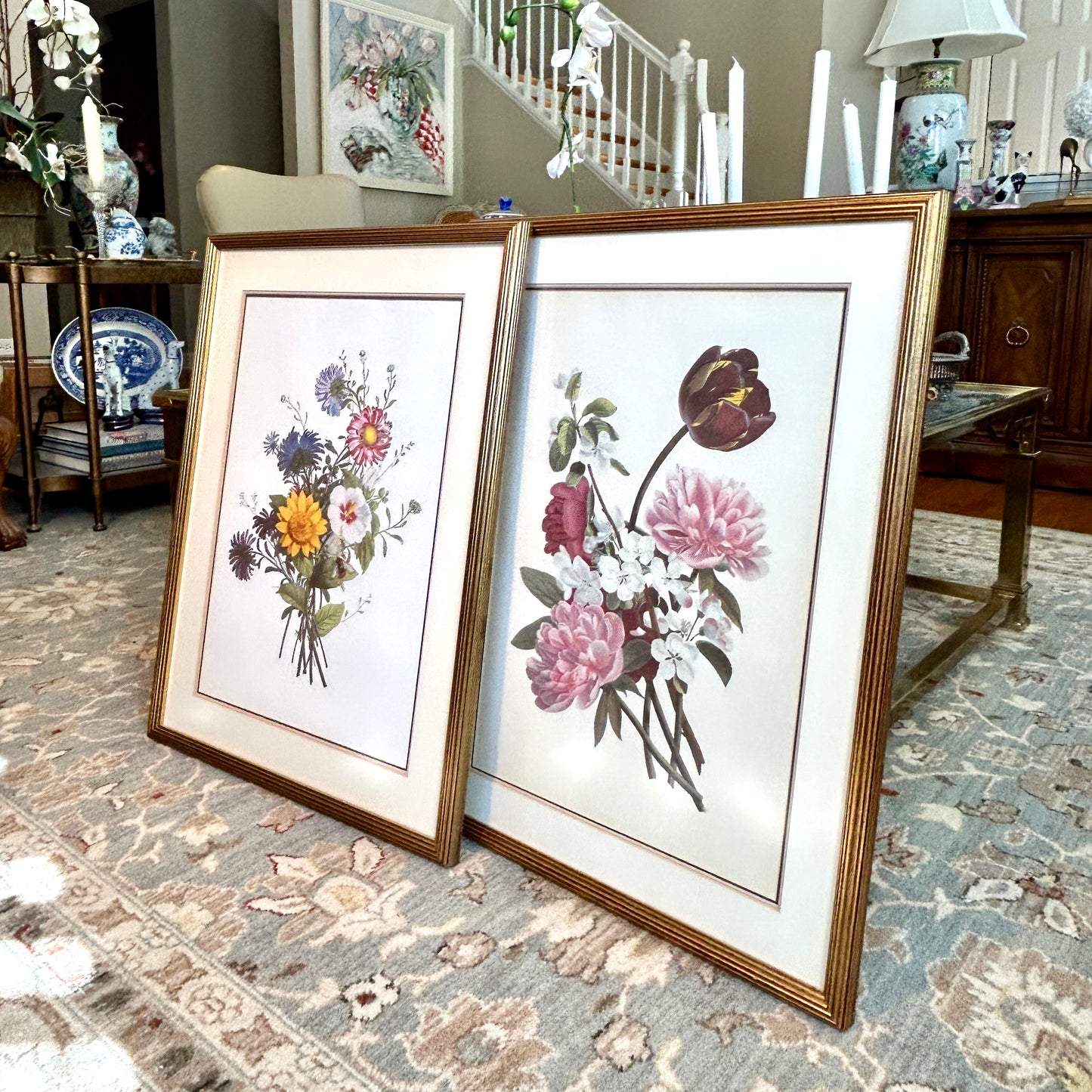 Lovely large Vintage set of 2 botanical lithograph wall art