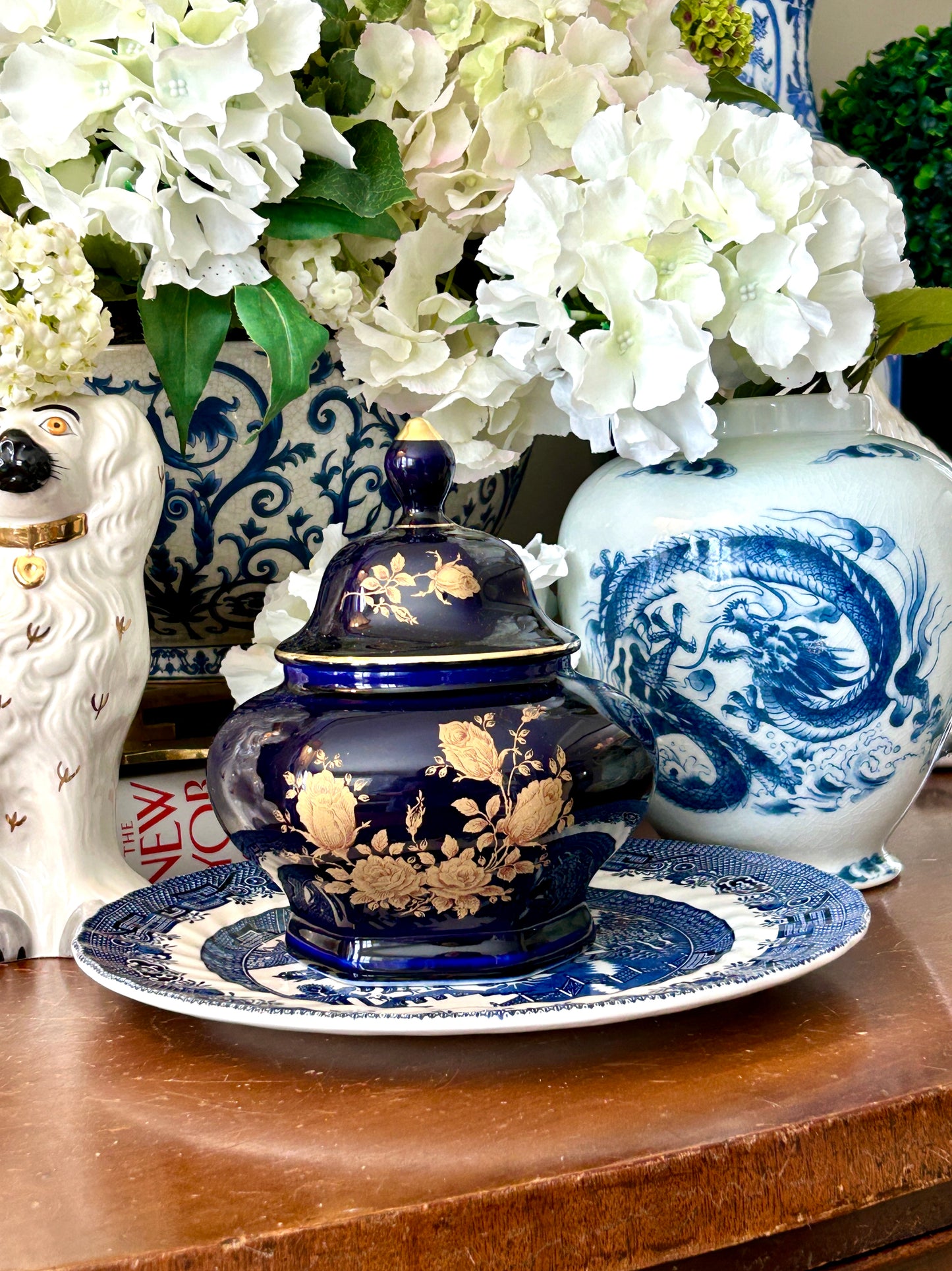 Ample vintage colbalt blue and white designer Bareuther Germany ginger jar