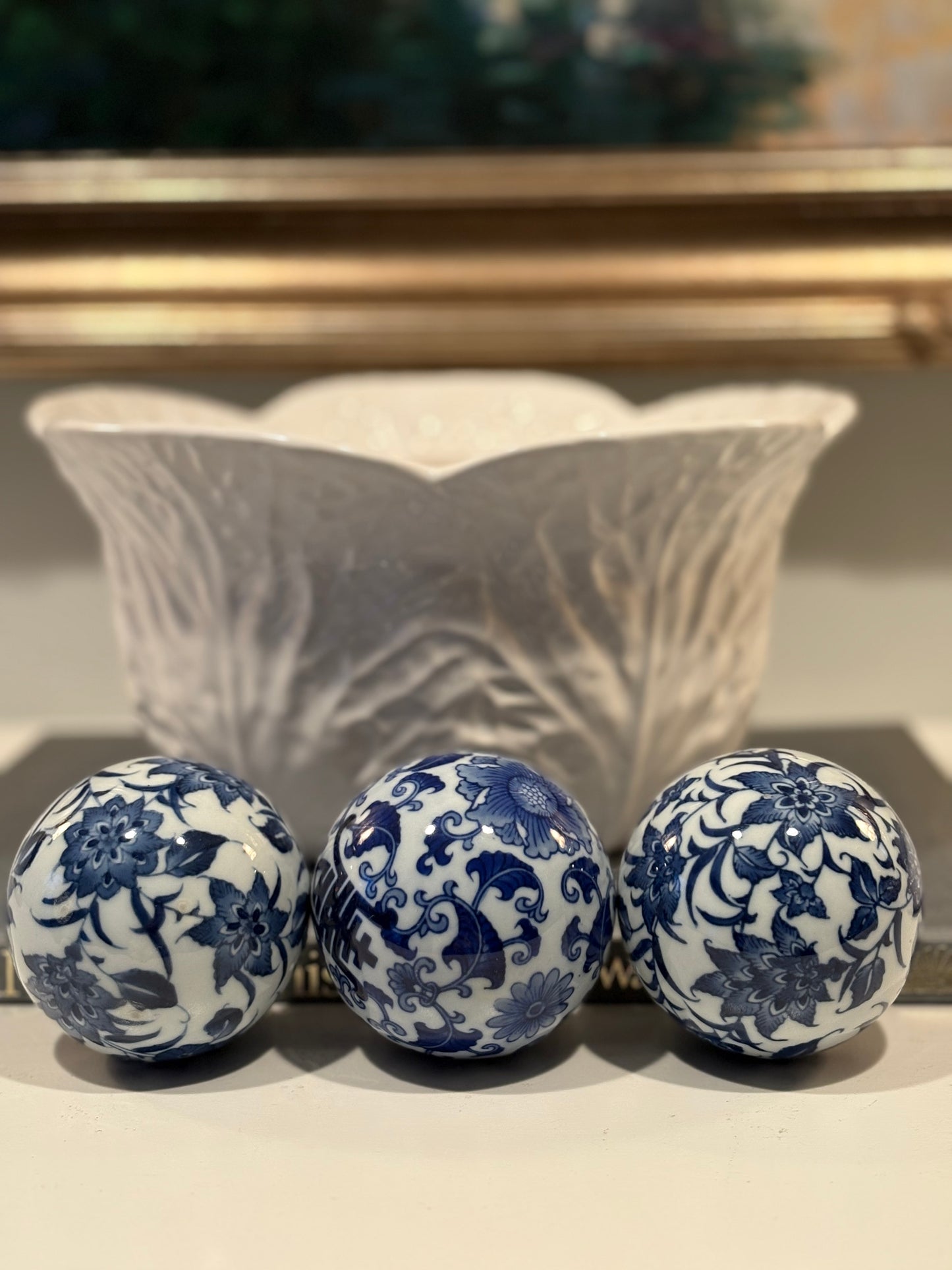 Set (3) Blue and White Carpet Balls