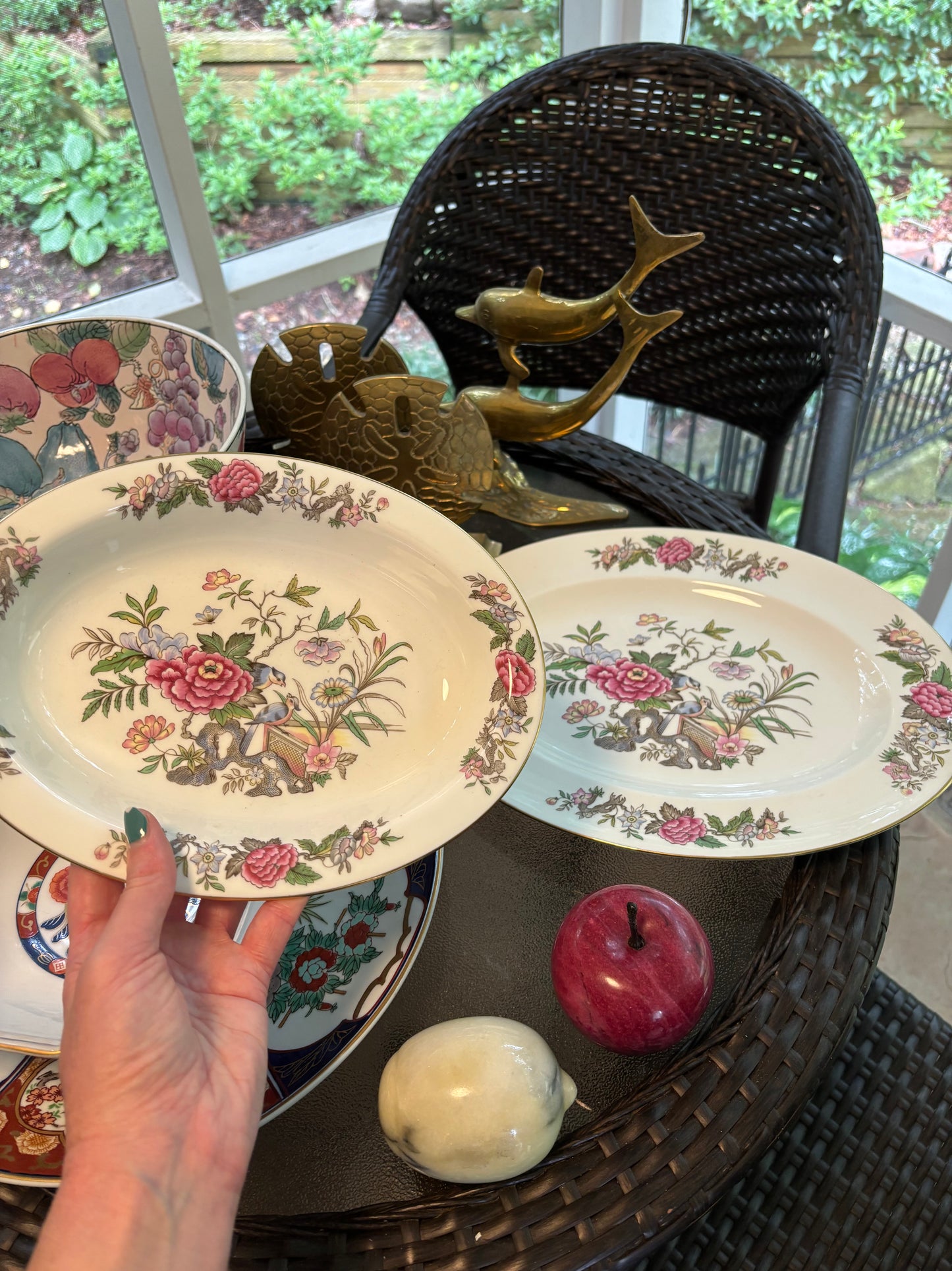 Vintage Wedgwood Cathey platter and Serving Bowl with Gorgeous florals and birds! - Excellent condition!