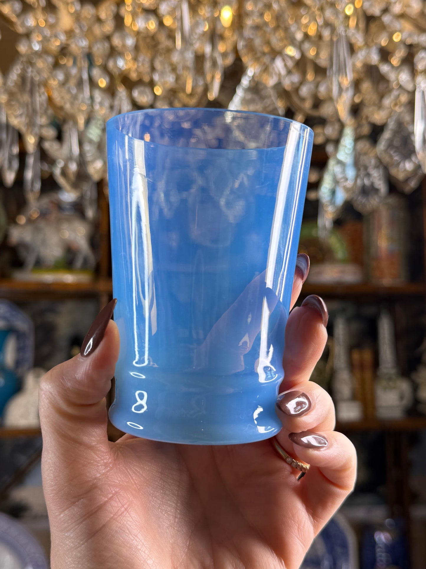 Vintage Blue Opalescent Art Glass Tumbler | Murano Style
