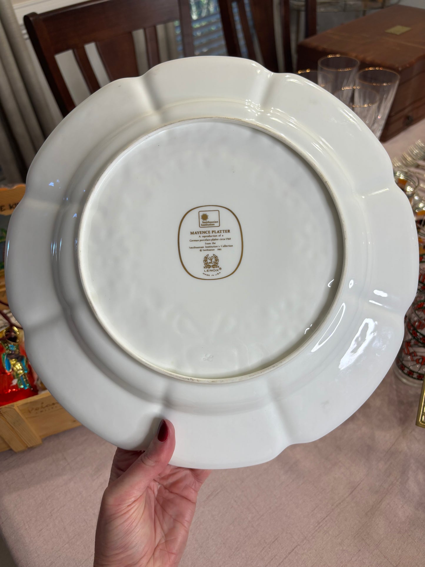 Gorgeous Lenox Smithsonian platter with florals, bow, and gold rim!