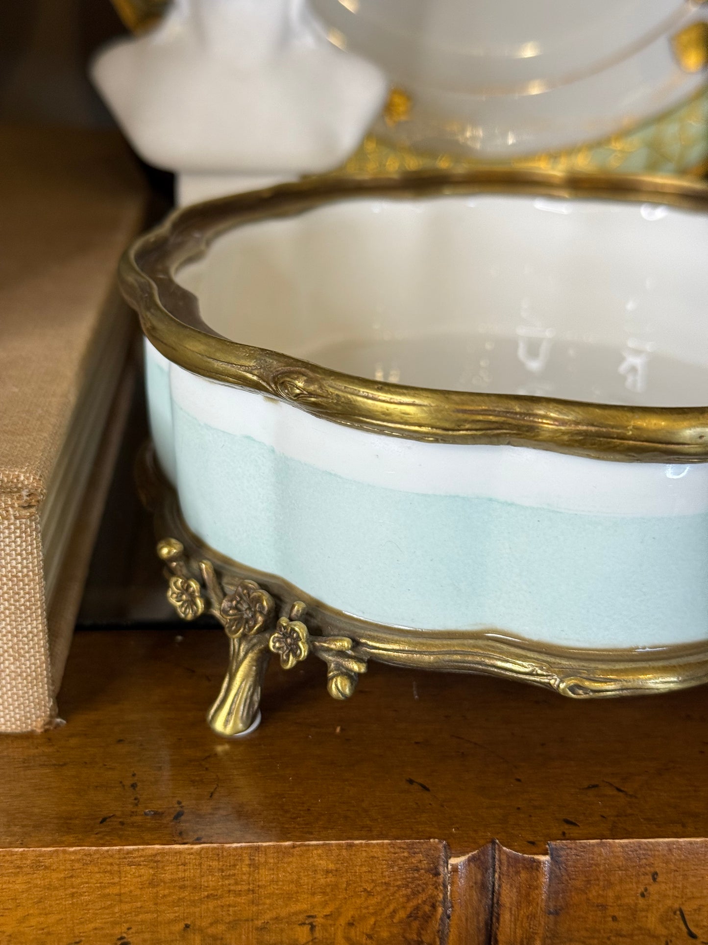 Danny’s Fine Porcelain | “Garden of Life” Porcelain Box with Bronze Ormolu & Bird Finial – 6”