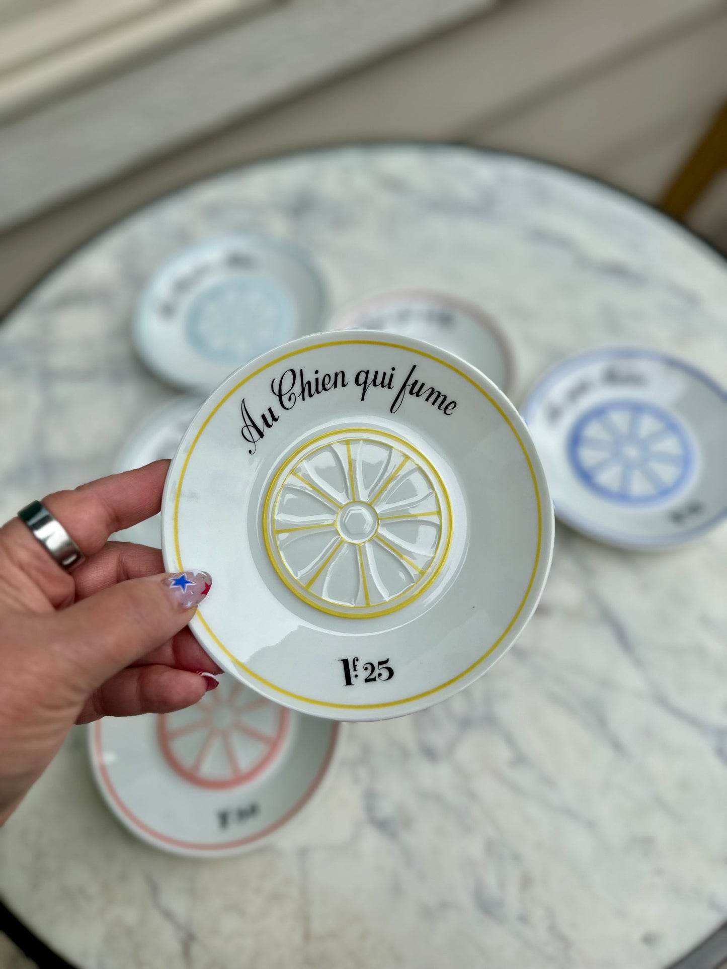 Vintage French Café Price Saucers (Tipping Plates) by Louis Lourioux for Le Faune | Complete Set of 6 with Original Box, circa 1940-1970