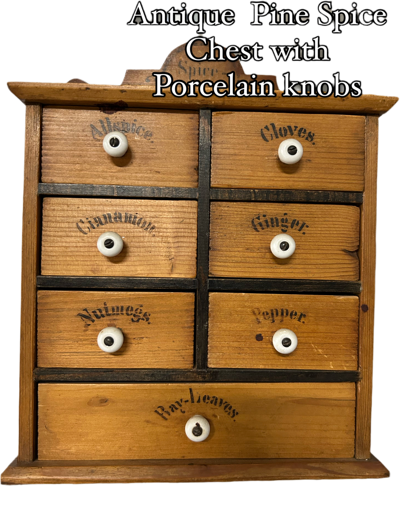Antique Pine Spice Box with Porcelain Knobs
