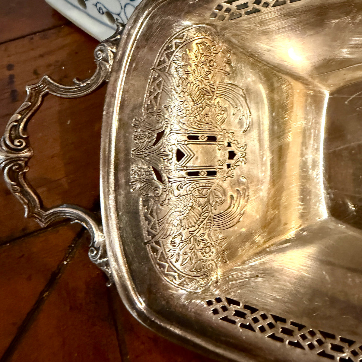 Vintage silver plate reticulated rectangular dish bread plate
