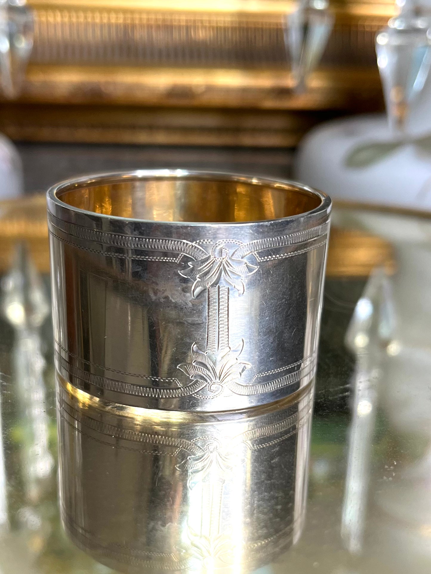 Beautiful European Antique 19th Century Engraved Sterling Silver .830 Napkin Ring