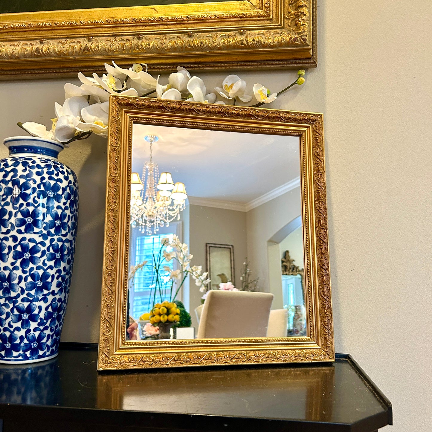 Charming vintage gold gilt mirror or tray 16 x 14