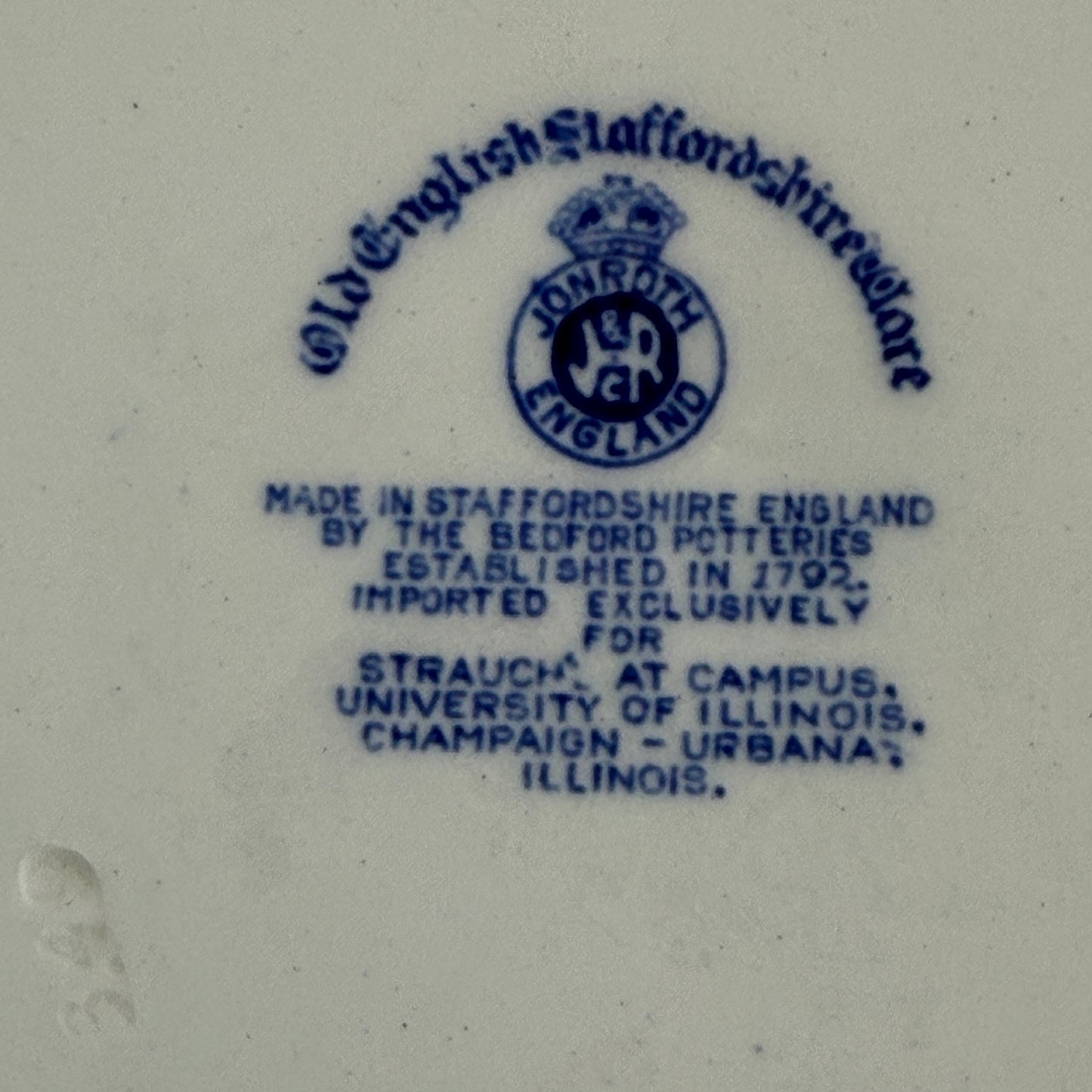 Older stamped University of Illinois Blue collectors plate Old Staffordshire of England 10 d