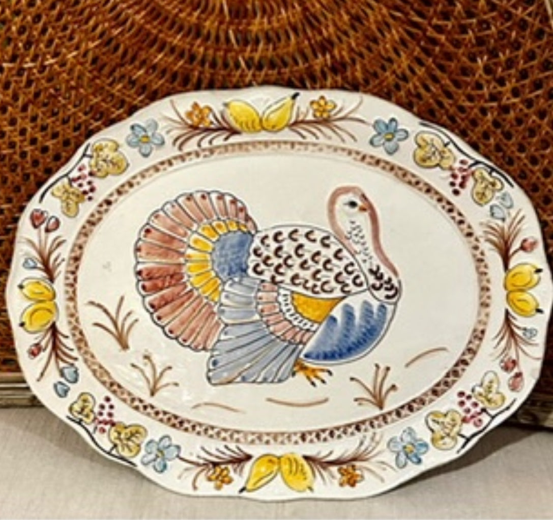 Massive white oval turkey holiday platter, 19 x 14 made in Portugal