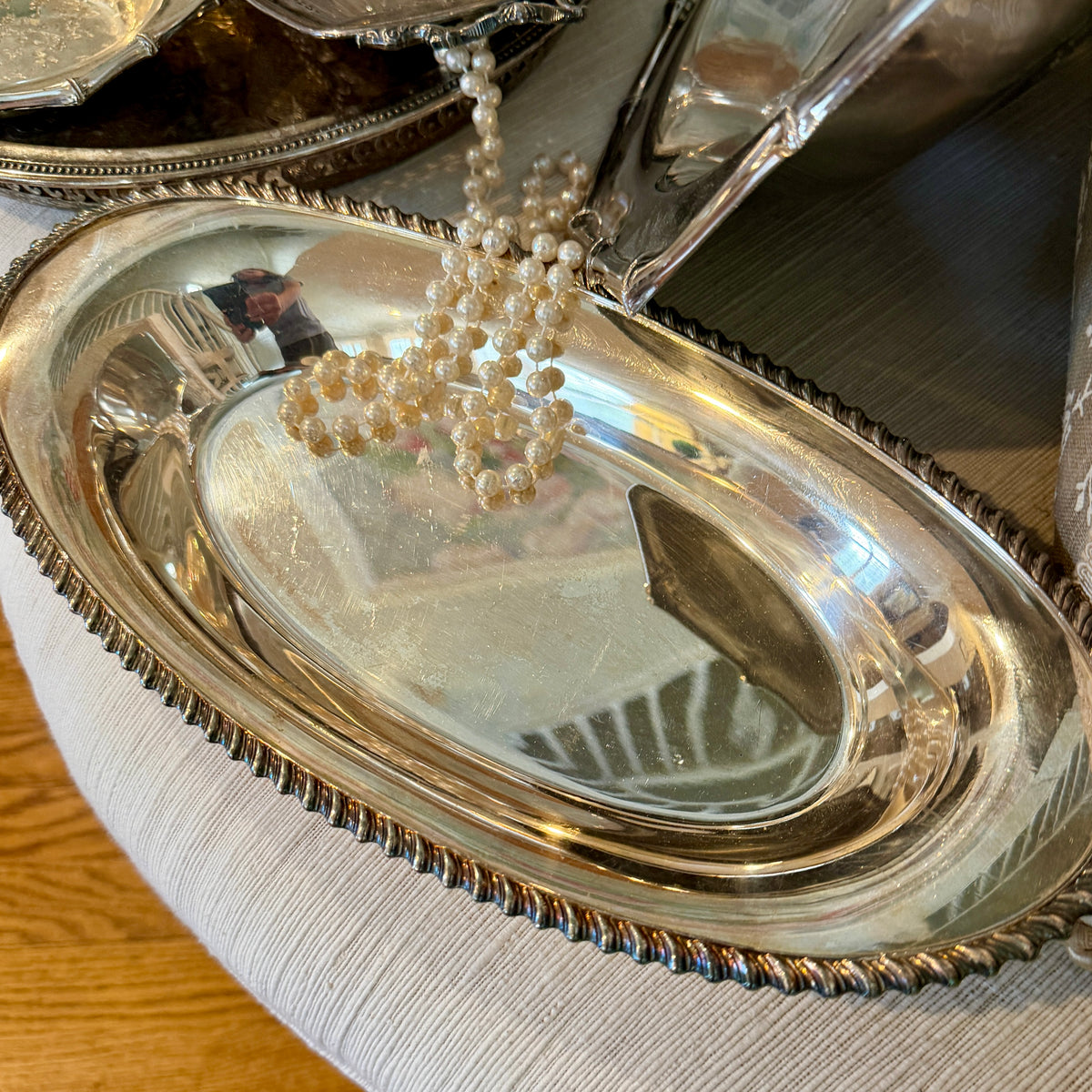 Vintage silver plate oval platter dish bread plate 13 x 7