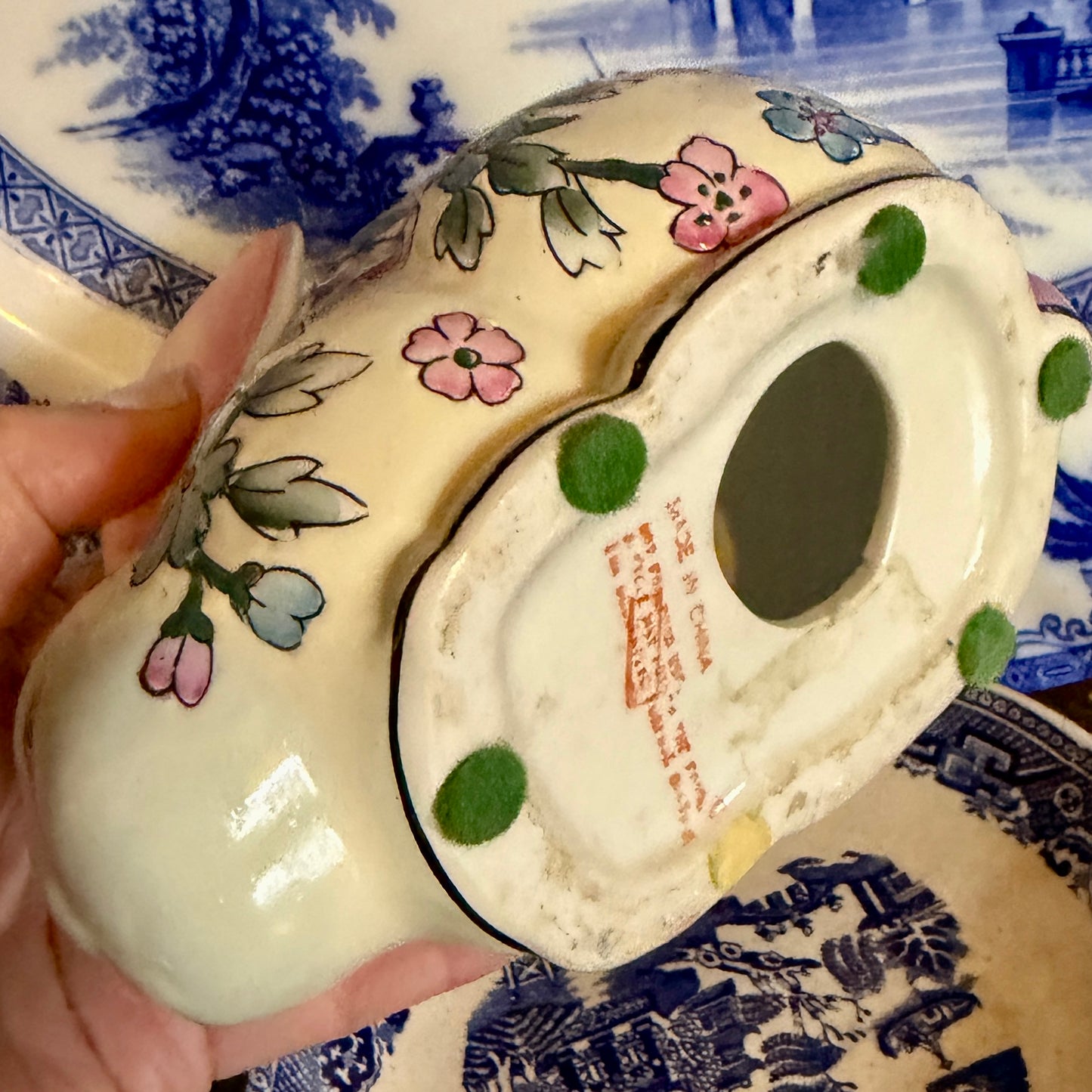 Darling chinoiserie bunny rabbit w pink ears