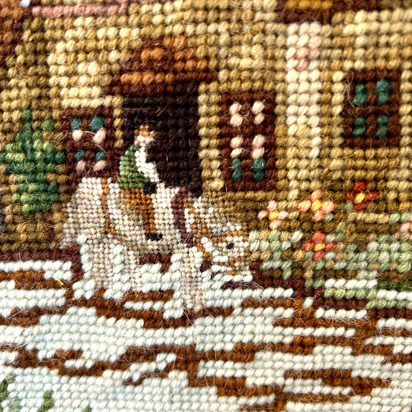 Beautiful vintage needlepoint horse & home landscape wall art
