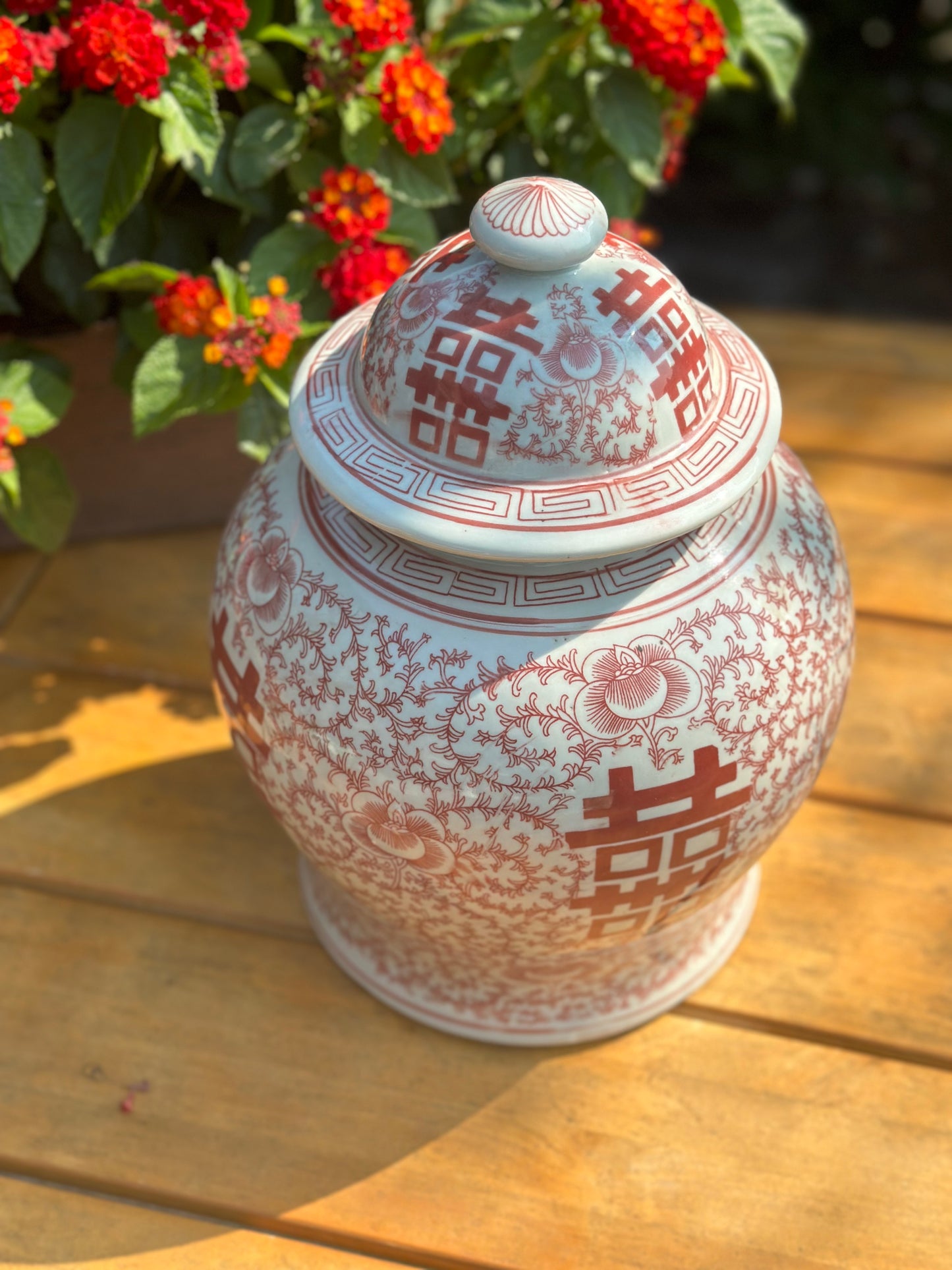 Danny’s Fine Porcelain - Hand painted Red/White Chinoiserie Double Happiness Vase & Ginger Jar (Sold Separate)