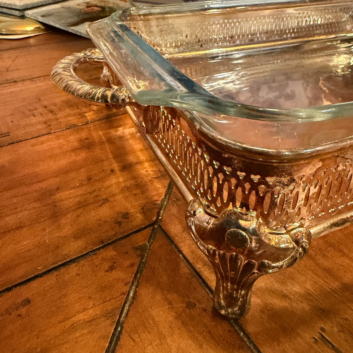 Massive Vintage silver plate baroque footed rectangular serving platter by Wm. A. Rogers plus serving dish