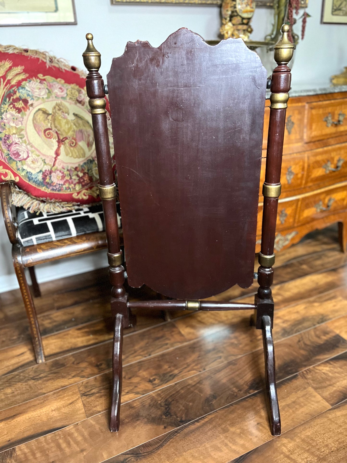 Stunning Antique 19th Century Victorian Fireplace Screen With Original Hand Painted Landscape On Wood - Includes Shipping to Contiguous US