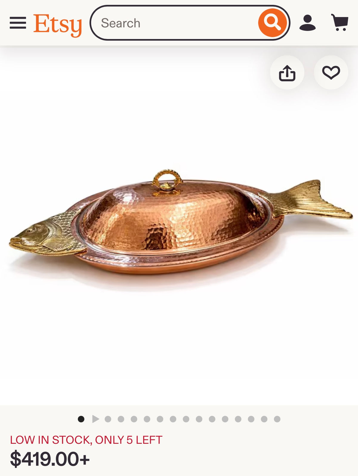 Massive Vintage Handcrafted Copper Fish Serving Tray with Lid Tin Lined, Hammered Copper Platter, Brass Details, Artisan Tableware