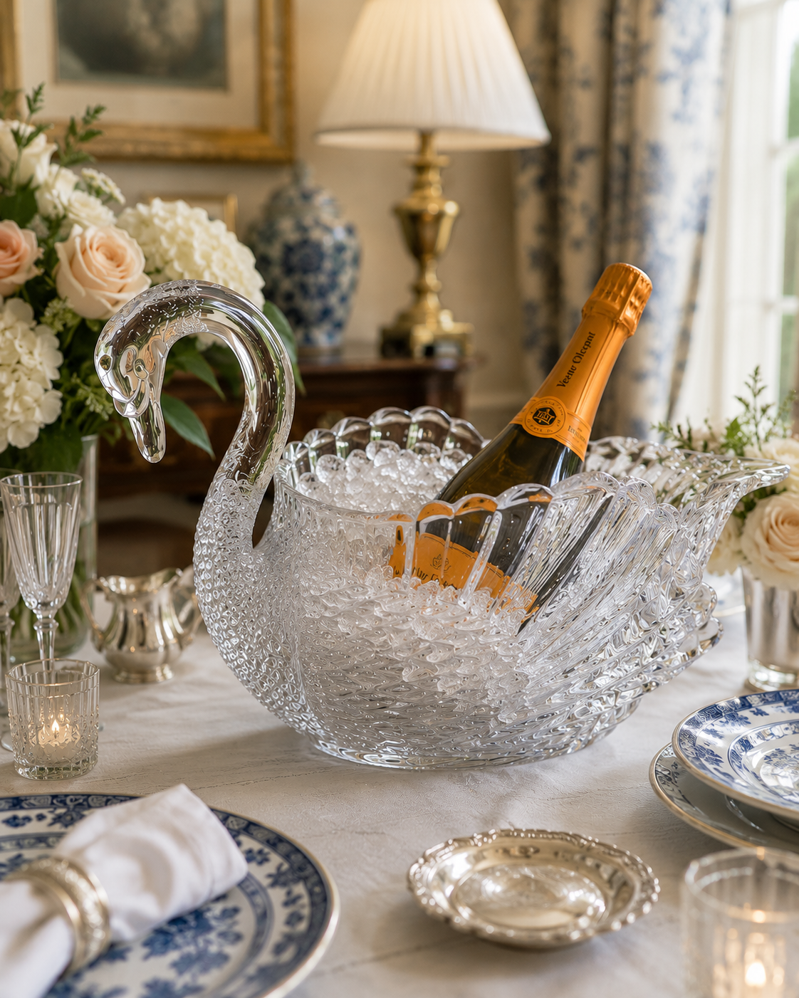 Crystal Swan Serving Bowl in Clear Unleaded Crystal – 12” Elegant Centerpiece Bowl