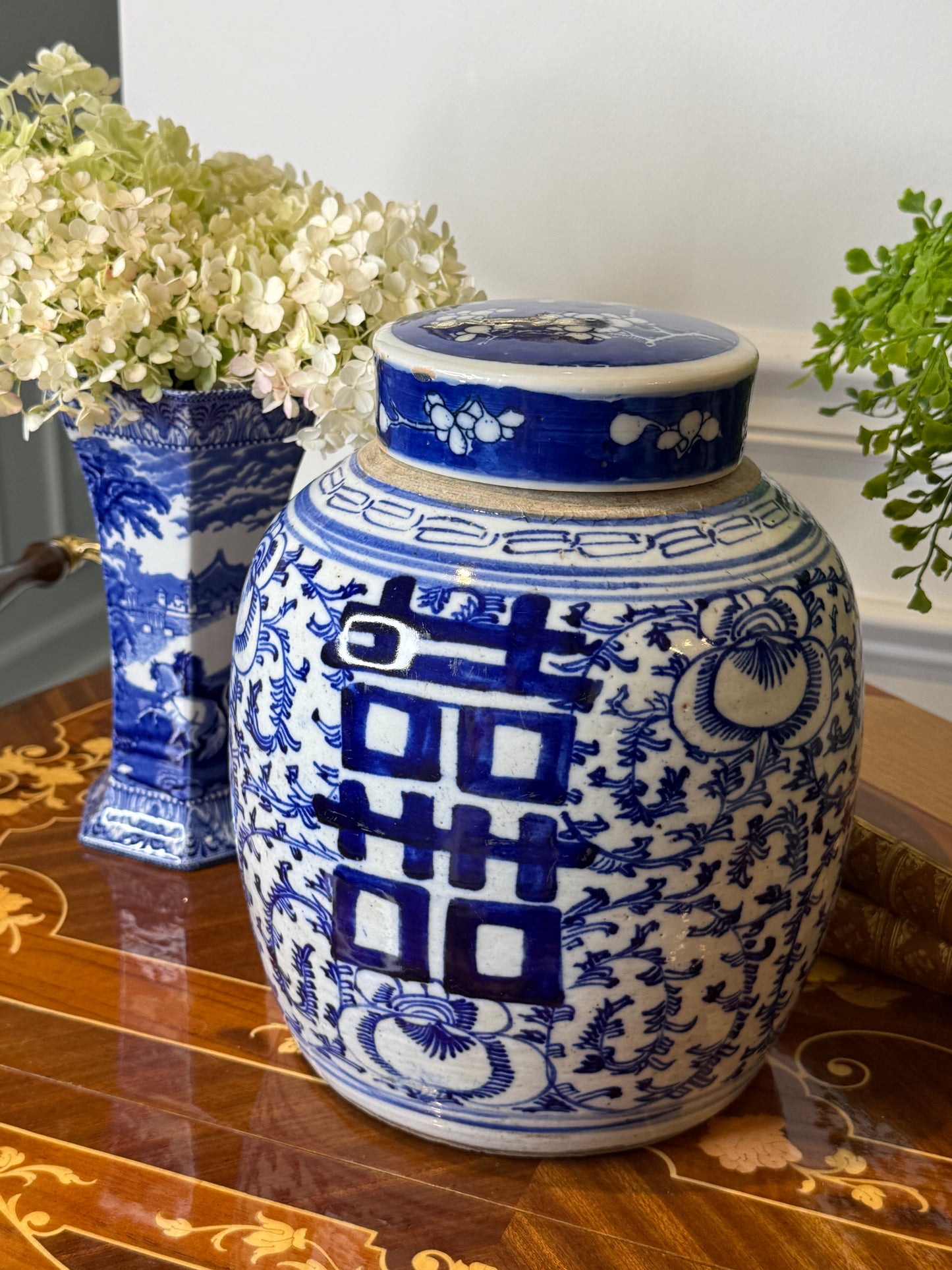 Antique Chinese Double Happiness Ginger Jar | Jianding Customs Export Seal B06 | Late Qing–Early Republic