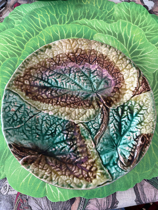 Antique Majolica Begonia Leaf as found