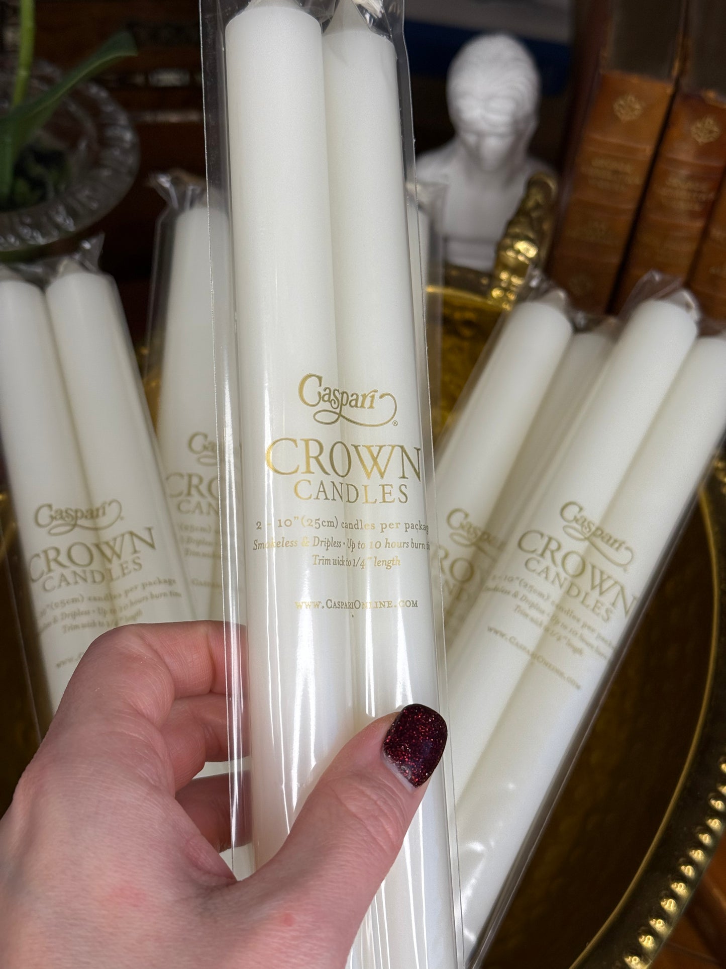 Caspari Straight Taper 10" Candles in White - 2 Candles Per Package