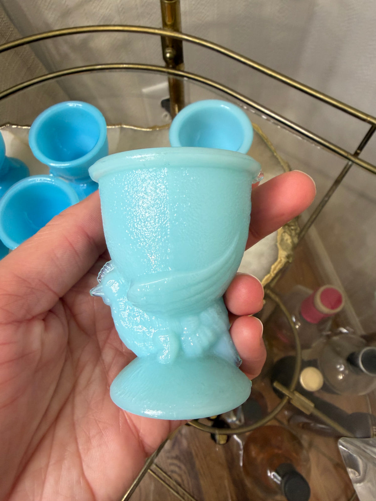 Light blue French blue egg cups pair! As is!