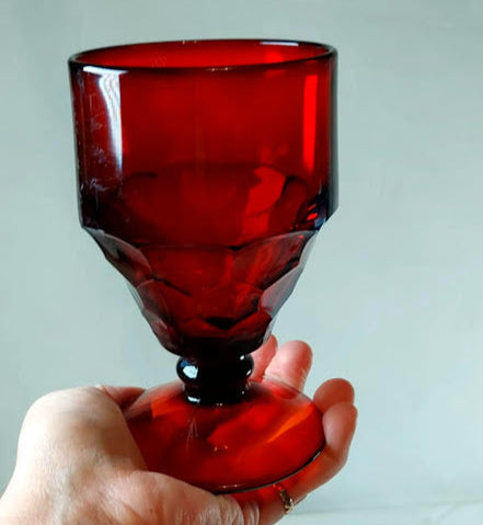 Vintage Ruby Red Wine Goblets set of 5