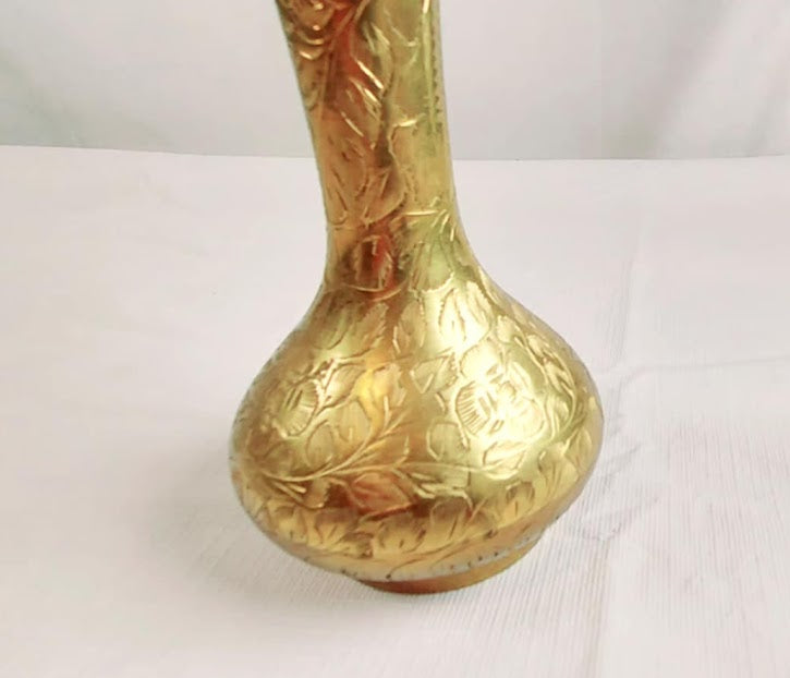Vintage Brass Etched Vase