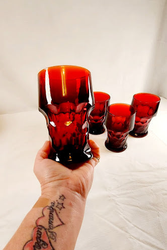 Vintage Ruby Red Viking Drinking Glasses, set of 4