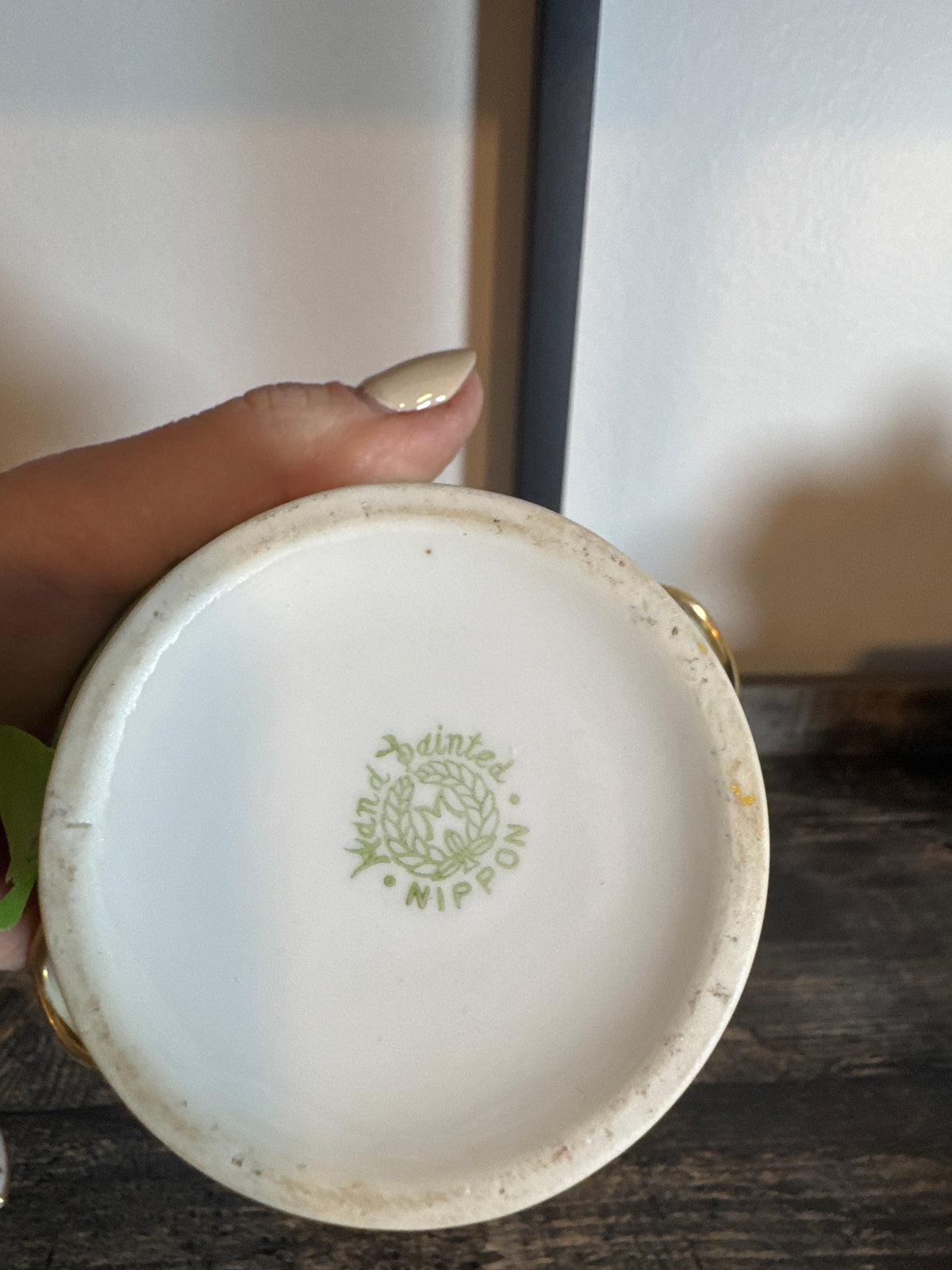 Nippon Porcelain Covered Sugar Bowl – Green & Gold Florals