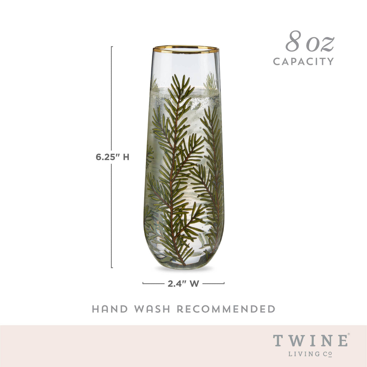 Woodland Evergreen Champagne Glasses with Gold Rim | Set of 2