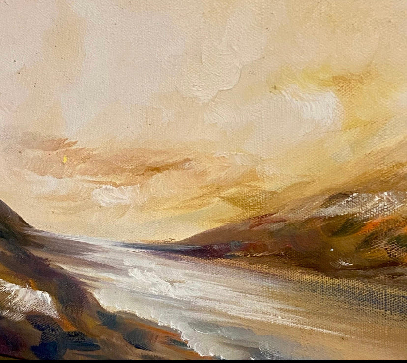 Eye catching vintage abstract landscape wall art painting.