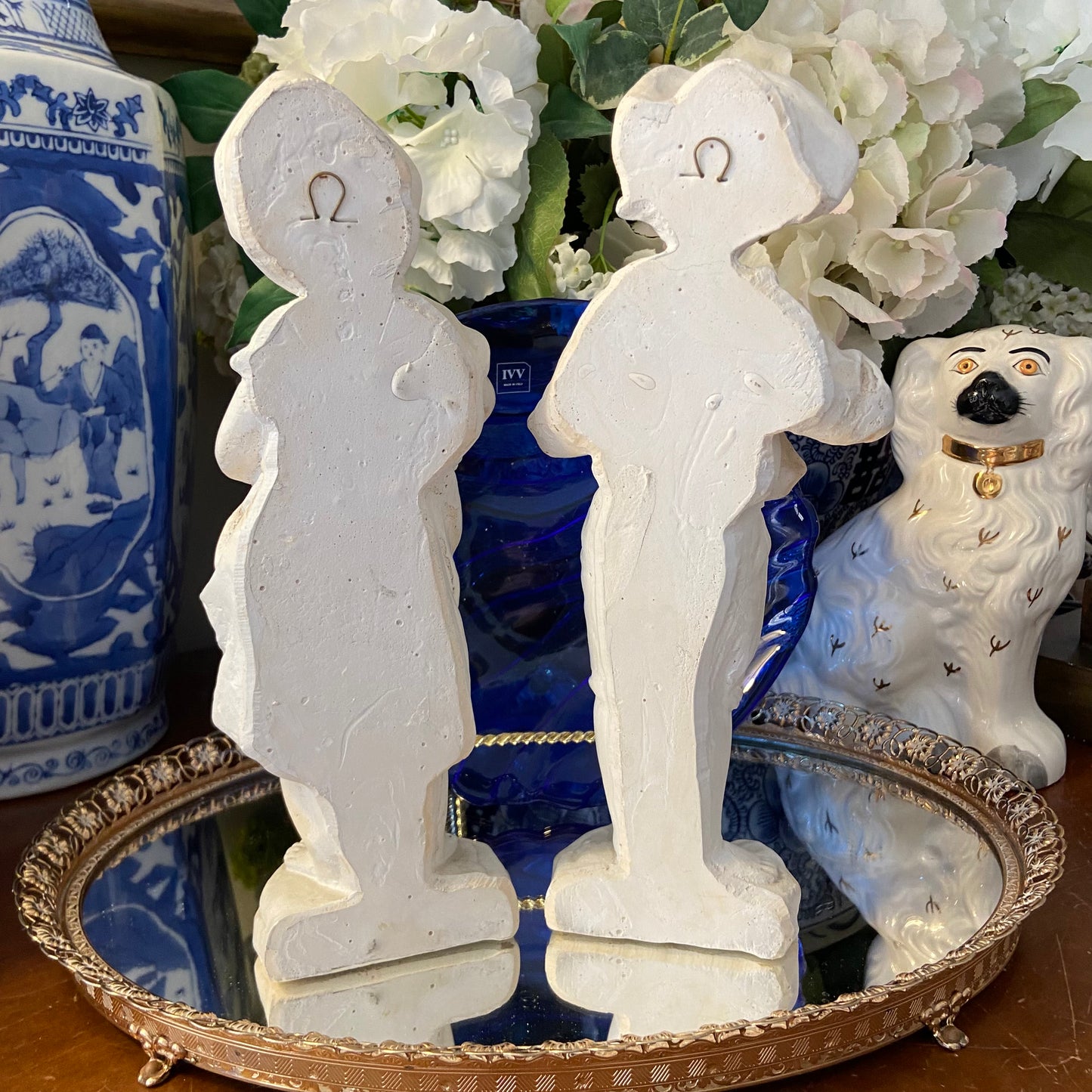 Set of vintage whimsical Girl & Boy statues