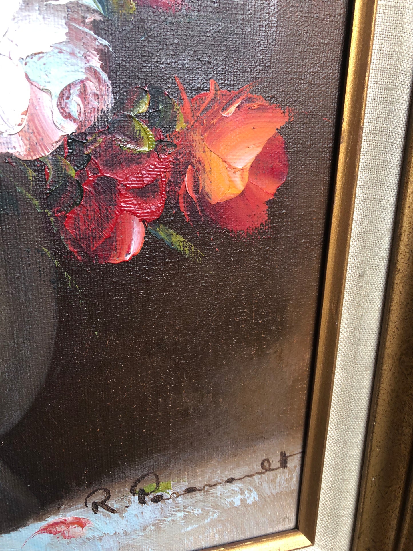 Beautiful Floral Original Framed Painting Signed Roy Pasanault- Excellent condition!