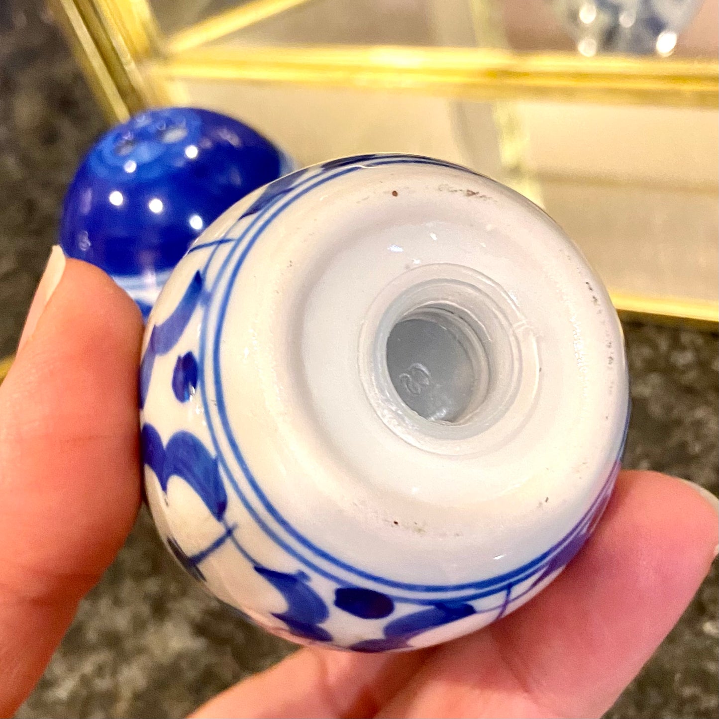 Charming pair of vintage blue and white salt & pepper shakers