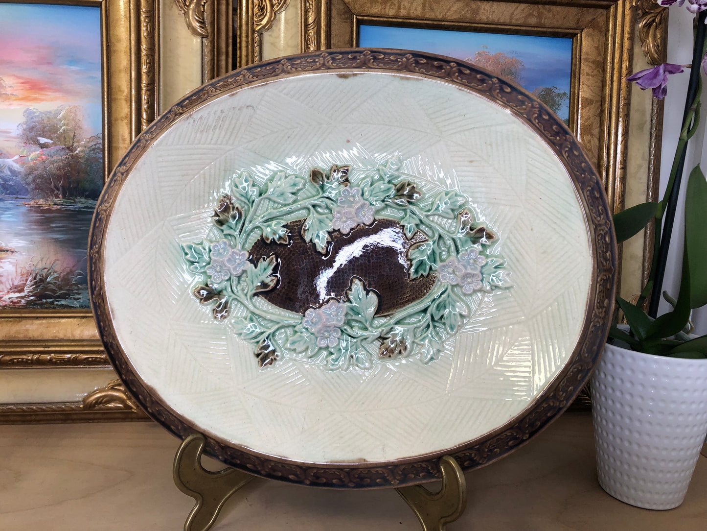 Stunning Antique late 1800s Majolica Oval Platter