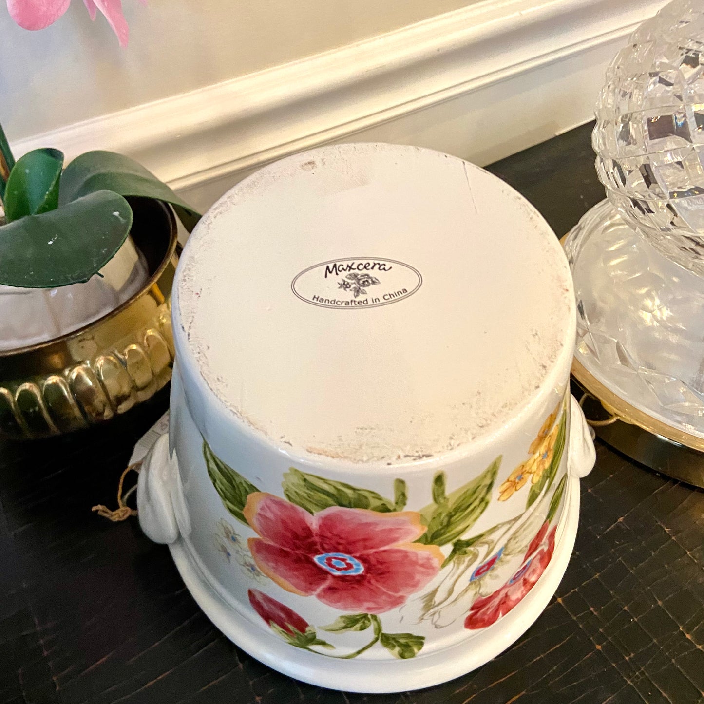 Whimsical Bunny Rabbit botanical basket with handle