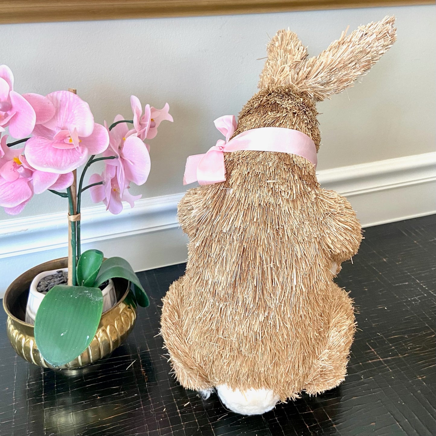Spectacular Mommy & Baby rattan bunny rabbit Easter table scape centerpiece decor.