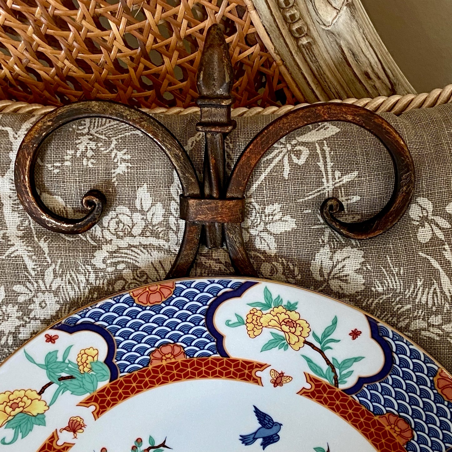 Pair of rustic scroll wall plate holders.