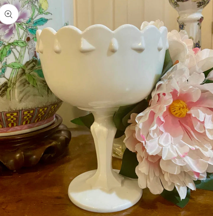 Vintage Milk Glass Footed Candy Dish