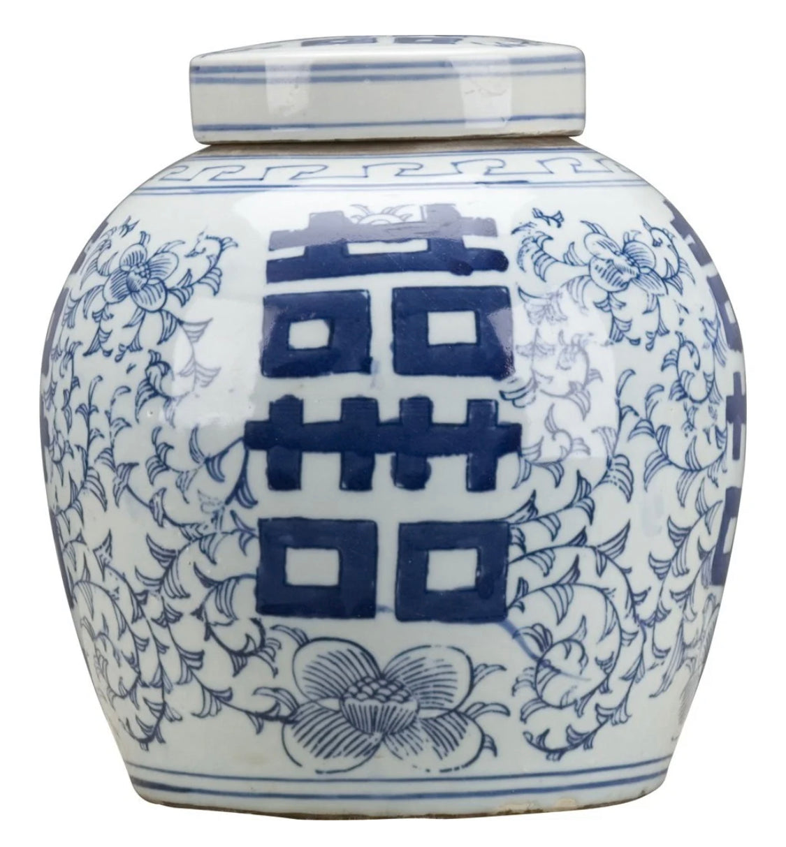 Danny's Fine Porcelain - Blue & White Double Happiness, 10.25” tall Ginger Jar