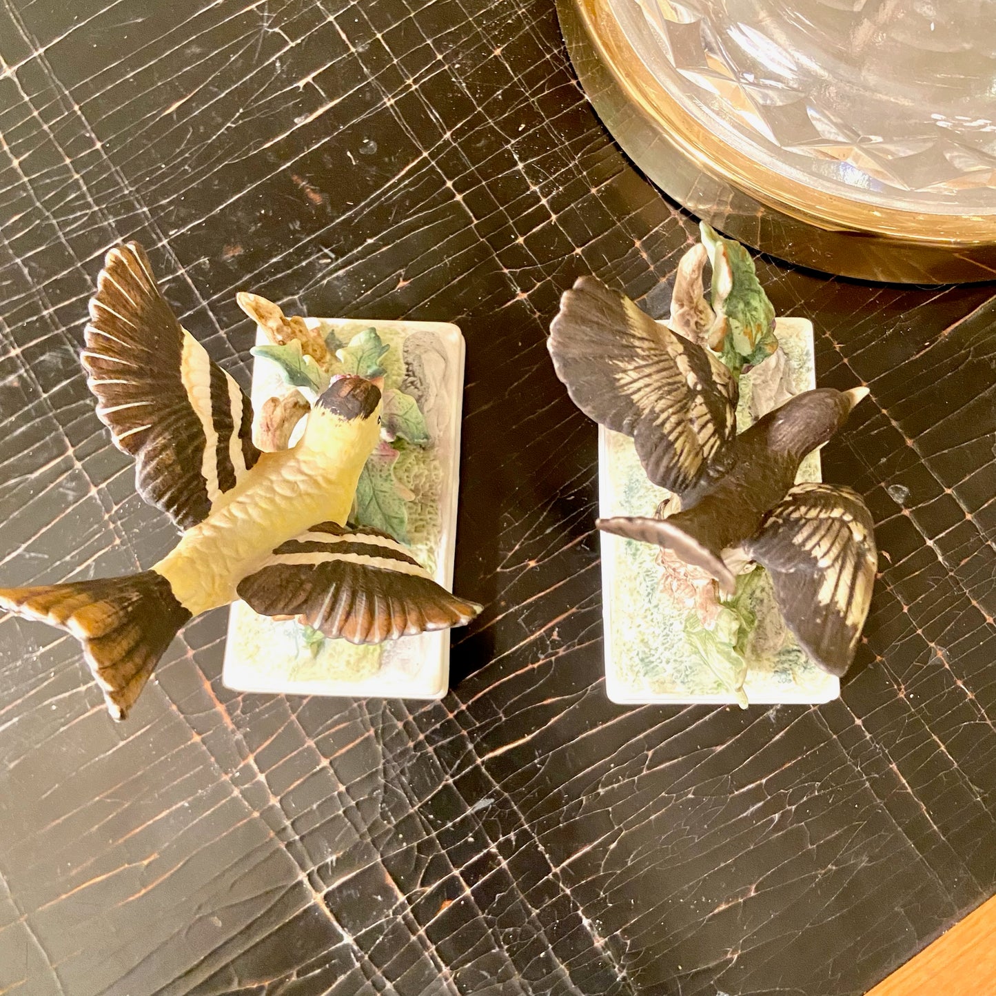 Set of two vintage porcelain bird figurines by designer Royal Crown