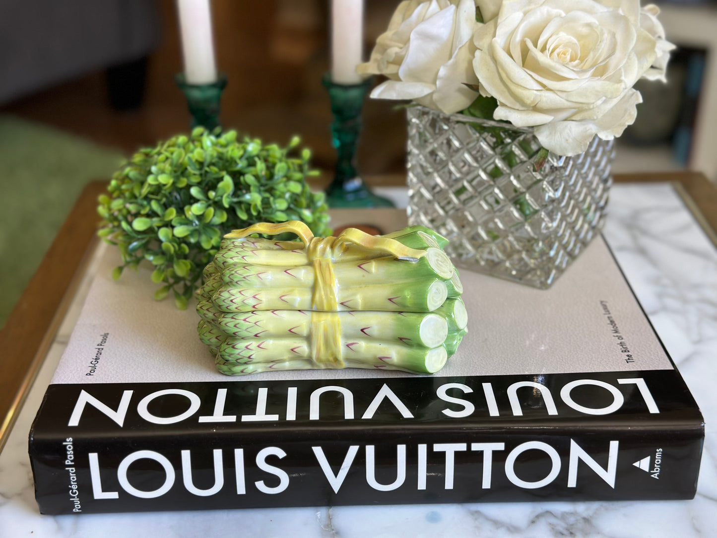 Herend Asparagus Box W/ Yellow Ribbon - Retail $415, Pristine!