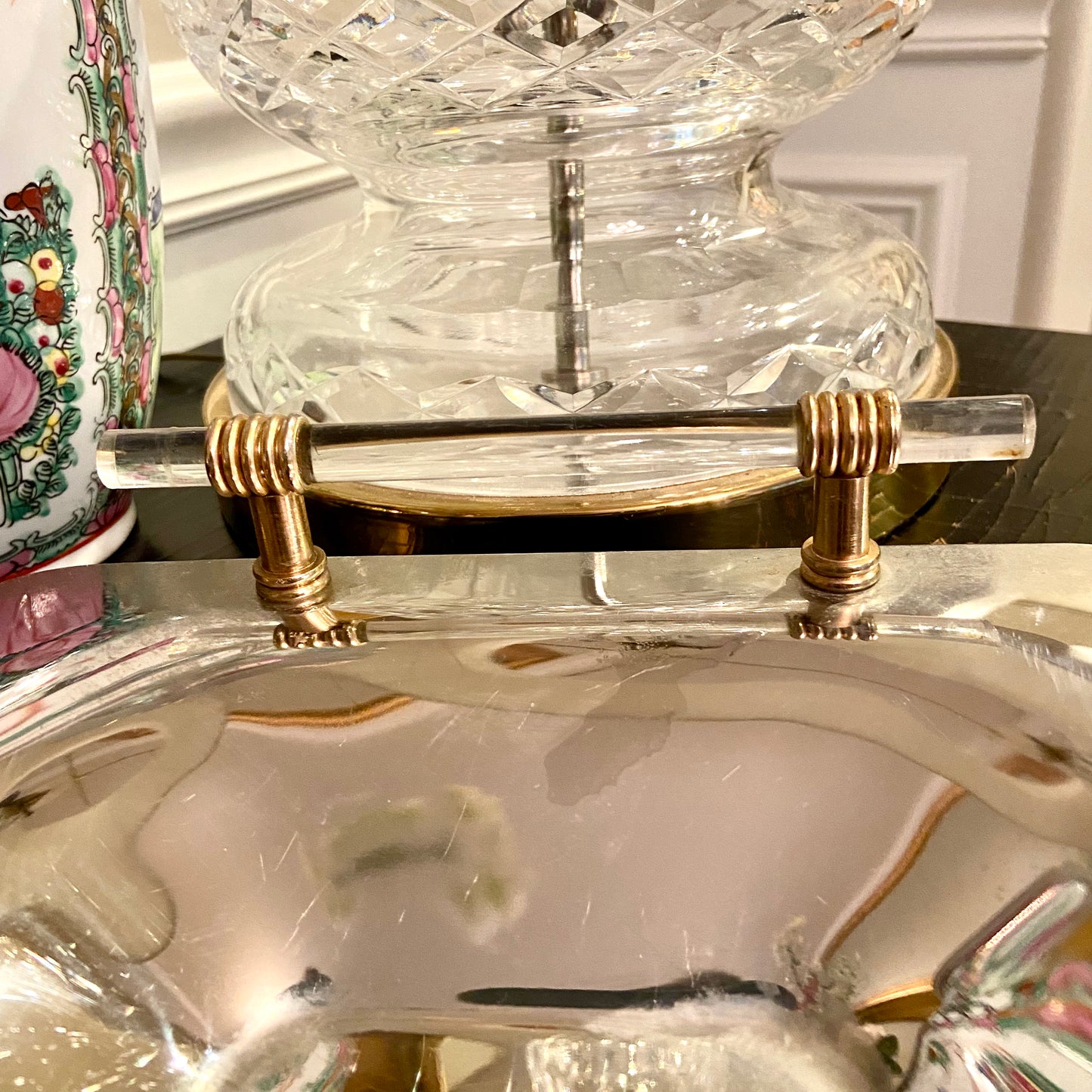 Vintage rectangular dish with brass and lucite handles