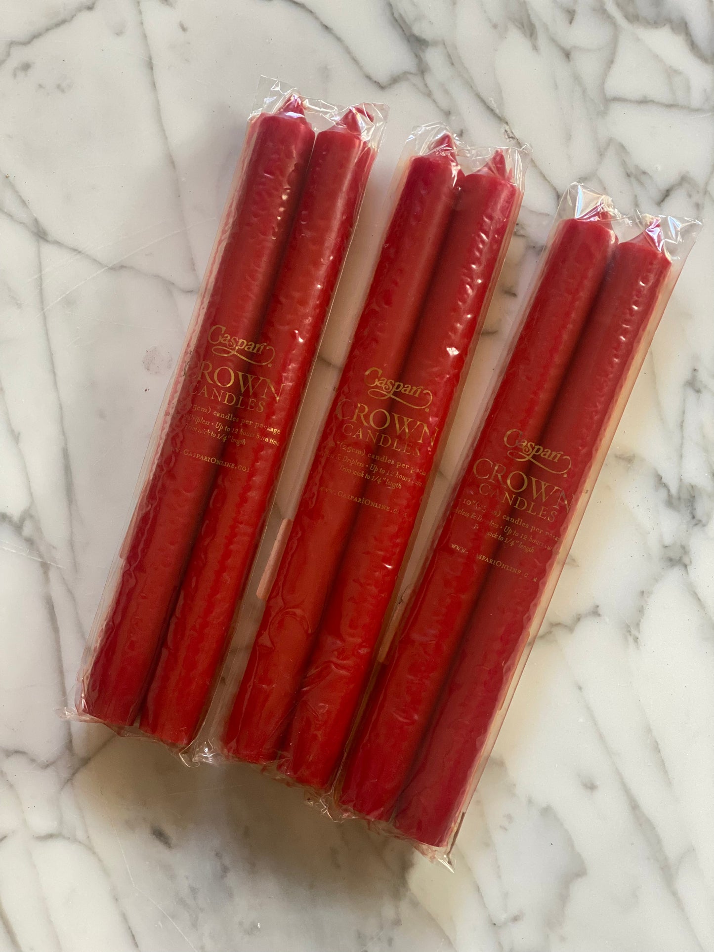 Caspari Straight Taper 10” Candles in Red - 2 Candles Per Package