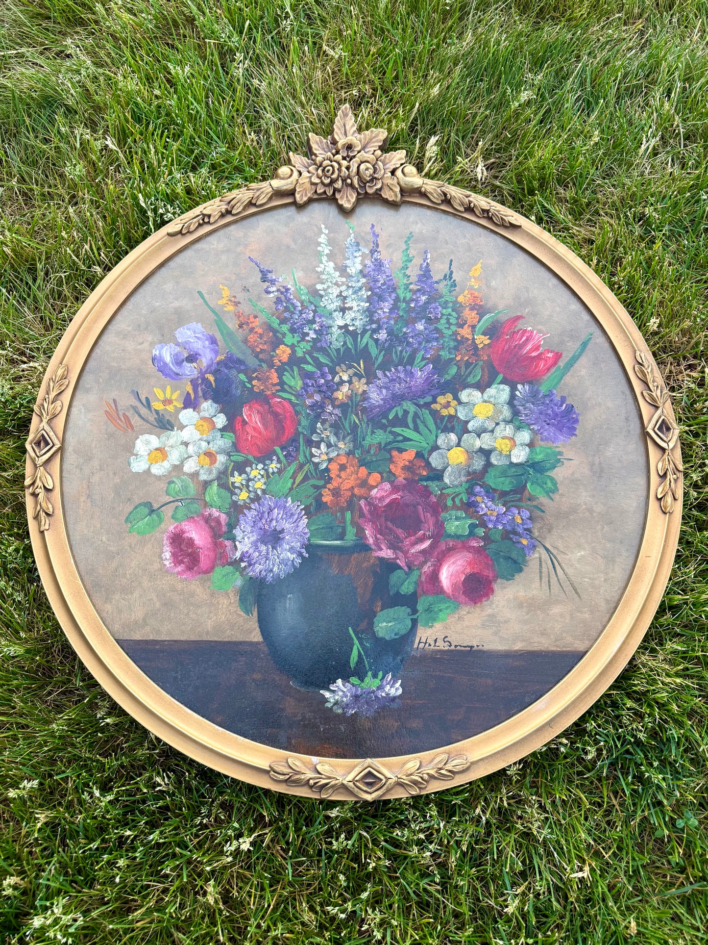 Live Sale 5/26 for Dawn - Gorgeous round floral original signed painting
