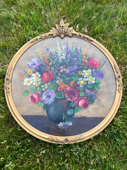 Live Sale 5/26 for Dawn - Gorgeous round floral original signed painting