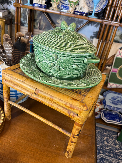 Vintage Chinese Bamboo Display Pedestal / Low Stand | Tortoiseshell Finish | 14.5” W × 12” D × 10” H