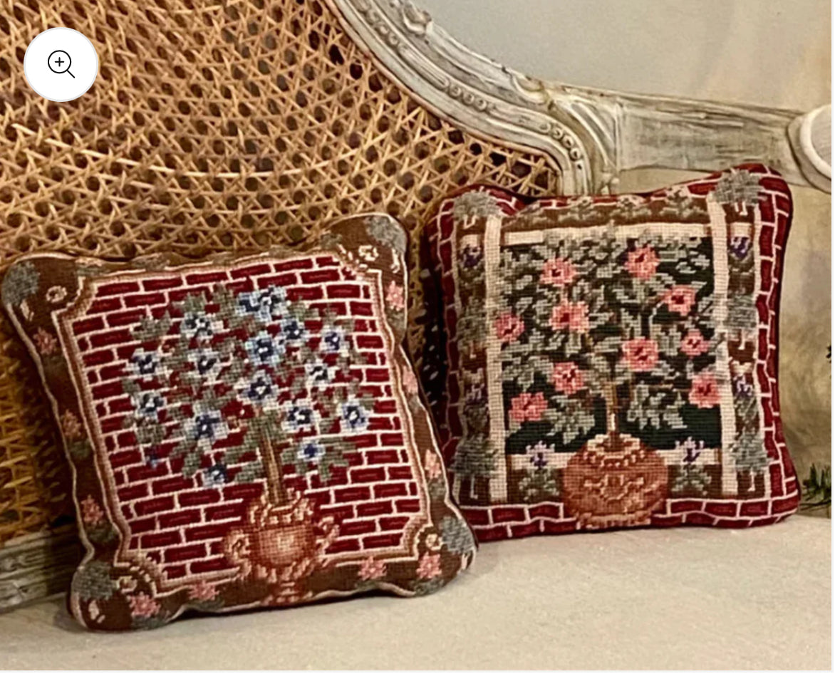 Set of 2 vintage needlepoint topiary pillows