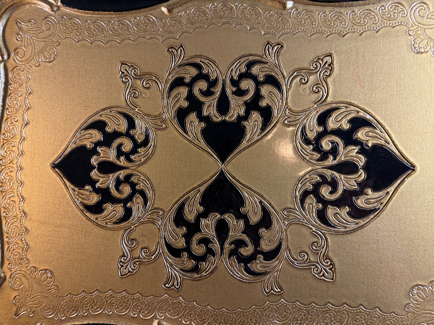Gorgeous large Florentine gold and black tray with handles!